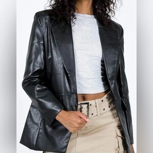 Princess Polly Black Leather Blazer Jocelyn Faux Leather Size L/XL Oversized